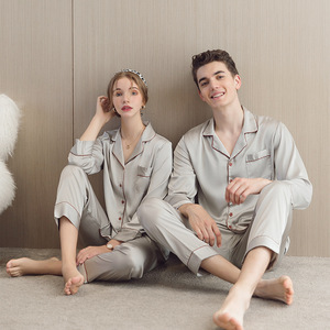 Conjunto de <span class=keywords><strong>Pijama</strong></span> de Seda Helada de Manga Larga para Parejas, Tallas Grandes para Mujer y Ropa de Estar de Alta Gama de Color Liso para <span class=keywords><strong>Hombre</strong></span>, Ideal para Verano/Otoño - Product Image 3