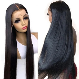 Perruque frontale en dentelle de cheveux humains vierges brésiliens Remy en gros, sans colle, lisse, dentelle suisse HD, pour femmes noires - Product Image 1