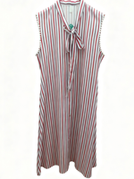 Robe chemise boutonnée sans manches pour femme, à rayures imprimées numériquement, avec ceinture, respirante, coupe classique, décontractée, pour le bureau et le quotidien, longueur genou, en satin