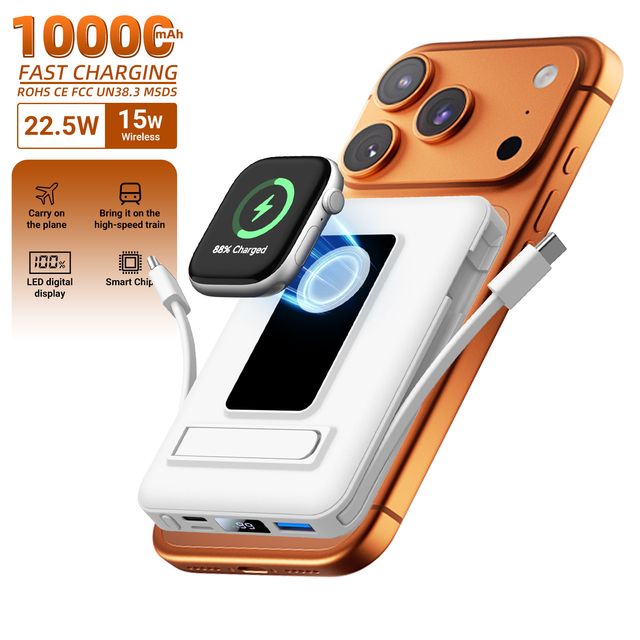 HYTO Built-in Cables 6-in-1 Fast Charging Wireless Magnetic Power Bank 10000mAh For iPhone 17 Apple Watch