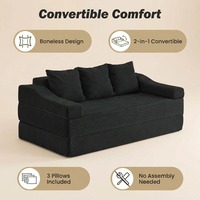 Sofá Cama Convertible en Forma de L de 78.7 Pulgadas, 3 Plazas, Plegable, Ecológico, Duradero, Moderno, Negro, para Escuela, Taller, Almacenamiento