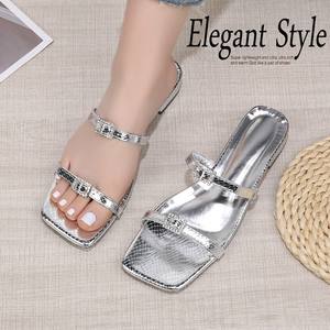 Fibbia per cintura da donna cinturino sottile pantofole <span class=keywords><strong>con</strong></span> <span class=keywords><strong>tacco</strong></span> <span class=keywords><strong>basso</strong></span> <span class=keywords><strong>sandali</strong></span> in <span class=keywords><strong>argento</strong></span> F2033 - Product Image 4