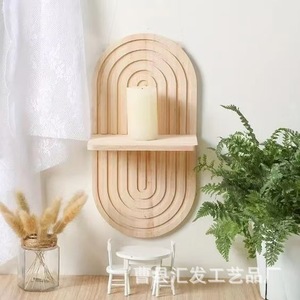 Wooden <b>Wall</b> <b>Mounted</b> <b>Shelf</b> Oval Shape Natural Wood Color 2 Tier For Living Room Decor - Product Image 1