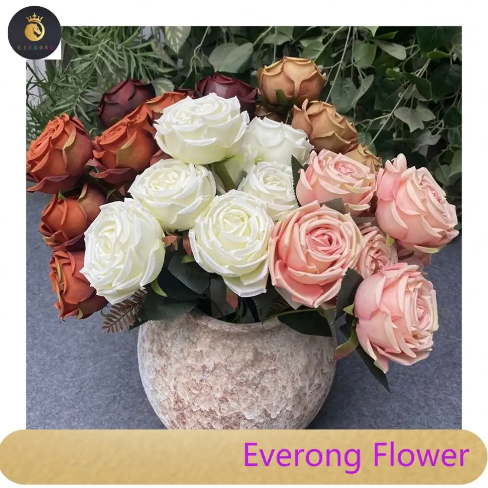 Venta al por mayor de alta calidad 7 cabezas de flores de seda ramo de flores de seda artificiales ramo de rosas
