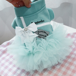 Pet <b>clothes</b> for autumn and winter, small dogs, puppies, happy dogs and <b>cats</b>, warm and comfortable, lake blue with white bow - Product Image 5