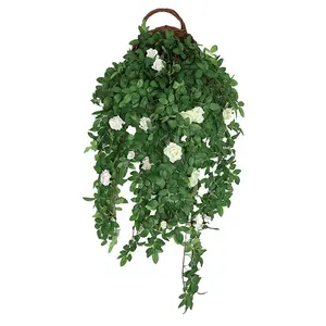 Silk Rose Flower Hanging Garden Landscaping Artificial Hanging Baskets With Flowers