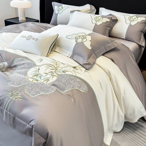 2025 Sản Phẩm Mới Cao Đếm Mật Độ Cao <span class=keywords><strong>Satin</strong></span> Dài Staple Bông Trung Quốc Thêu Bướm Tre Mô Hình 4Pcs Bộ Đồ Giường Bộ - Product Image 6