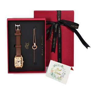 LUCKYFOX <span class=keywords><strong>Orologio</strong></span> Quadrato da Donna al Quarzo Semplice e alla Moda con <span class=keywords><strong>Bracciale</strong></span> Set da 2 Pezzi di Lusso Leggero in Vetro e <span class=keywords><strong>Pelle</strong></span> Effetto Anticato Idea Regalo per Feste - Product Image 1