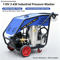 Nettoyeur haute pression électrique 110V 3kW, mobile, industriel, chariot à 4 roues, corps en acier inoxydable, garantie 1 an, vente en gros