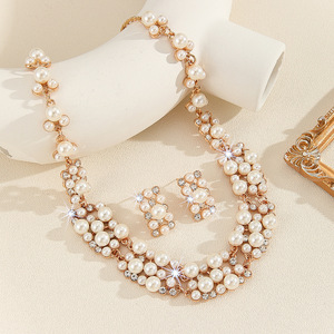 Conjunto de 3 uds de collar y pendientes de aleación con perlas de imitación, accesorios de joyería para boda, regalo para mujer - Product Image 4