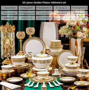 Service de table en porcelaine osseuse de luxe dorée de style européen de la marque Langxun, 60 pièces, prix d'usine, emballage cadeau écologique - Product Image 6