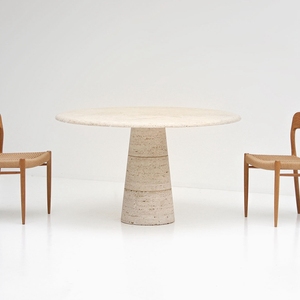 Table à manger ronde en travertin sculpté à la main, table de conférence de style scandinave, prix de gros - Product Image 2