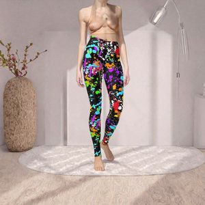 Leggings imprimés effet éclaboussures de peinture, taille haute, effet push-up, pour femme, idéal pour la gym et le fitness - Product Image 2