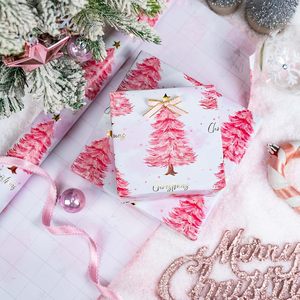 MAYPLUSS Christmas Wrapping Paper Roll 17in X 33ft <b>Pink</b> Tree Star Design Reversible Gift <b>Wrap</b> for Holiday Crafting - Product Image 2