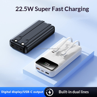Batterie externe durable 20000mAh 22.5W à charge rapide, chargeur portable universel multi-appareils avec affichage LED de la puissance et câbles doubles