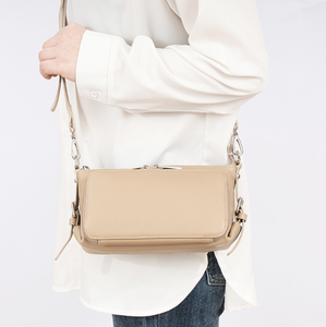 Bolso de Hombro de Cuero Genuino para Mujer, Bolso Cruzado con Cierre de Cremallera, Correa Ajustable, Textura Granulada, Uso Diario - Product Image 2