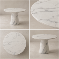Table à manger ronde moderne en pierre, piétement unique, finition mate, 4 places, personnalisable, durable et facile à nettoyer pour les salles à manger d'hôtel