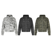 Veste tactique d'hiver à capuche slim personnalisée avec logo couleur, manteau d'extérieur tendance gris camouflage, ensemble uniforme pour hommes