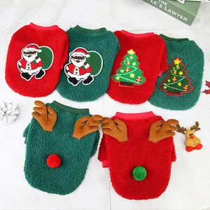 Wholesale Fleece Pet Hoodie Winter Party Dress Up Clothes Soft Winter Warm Coral Dog Christmas Sweater