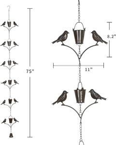 Chaîne de pluie charmante en forme d'oiseau et de seau avec finition bronze rustique pour un flux d'eau décoratif et un accent de jardin extérieur - Product Image 4