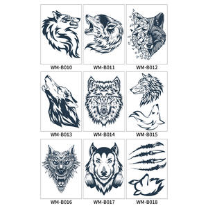 Pegatinas de <span class=keywords><strong>tatuaje</strong></span> semipermanentes personalizadas, brazo de flor de <span class=keywords><strong>Lobo</strong></span>, tinta azul oscuro, temporal, resistente al agua, últimos 1-2 semanas, tatuajes de jugo - Product Image 5