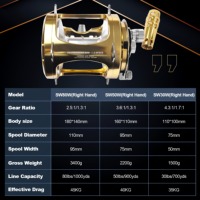 Moulinets de pêche Topline 2 vitesses robustes 50W 80W 130W entièrement métalliques pour la pêche au thon et au requin en haute mer, en bateau, en eau salée, pour la pêche au gros gibier et la pêche à la traîne