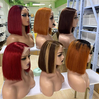 Peluca de Cabello Humano Liso Rosa Rubio Ombre, Bob Corto, 13x4 HD Lace Front, Sin Pegamento, Pre-Desplumada, Venta al por Mayor