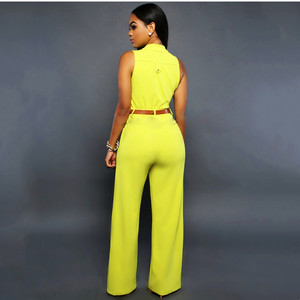 Tuta Elegante <span class=keywords><strong>da</strong></span> Donna Monopetto con Pantaloni a Gamba Larga, Completo <span class=keywords><strong>da</strong></span> <span class=keywords><strong>Ufficio</strong></span> con Camicia, Tuta Monopezzo Senza Maniche a Tinta Unita con Cintura - Product Image 6