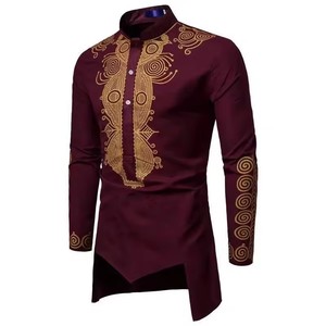 Ropa Islámica de Lujo para Hombre, <span class=keywords><strong>Camisa</strong></span> de Manga Larga con Cuello Alto Estampado, Kurta Thobe, Ropa Musulmana Masculina - Product Image 4