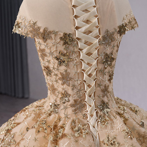 Robe de mariée de luxe haut de gamme de Dubaï, vintage, sexy, avec des perles dorées et des paillettes, robe de mariée RSM241046 - Product Image 3