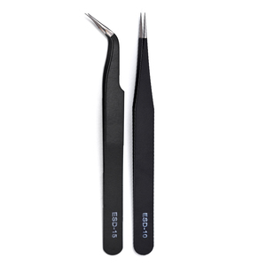 Pince à épiler noire en acier inoxydable, droite et courbée, de précision, pour cils, strass et manucure artistique - Product Image 1
