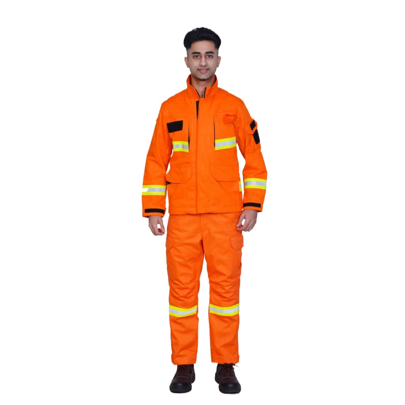Hi Vis Firefighting Orange Work Suit FR Waterproof & Windproof Tear-Resistant & Anti-Static Breathable Chemical Protection