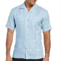Chemise à manches courtes en lin pour homme, quatre poches, boutonnée, logo personnalisé, chemises de couleur unie pour homme, décontractées, été