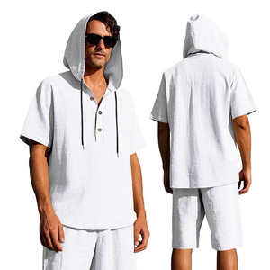 <span class=keywords><strong>Camicia</strong></span> estiva da <span class=keywords><strong>uomo</strong></span> in cotone Casual a maniche corte pantaloncini da spiaggia abito di <span class=keywords><strong>lino</strong></span> con cappuccio camicie <span class=keywords><strong>e</strong></span> <span class=keywords><strong>pantaloni</strong></span> corti - Product Image 2