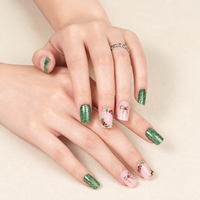 Ongles press-on verts pailletés, forme carrée moyenne, souples, en ABS, faits à la main, 32 pièces, faux ongles pour filles