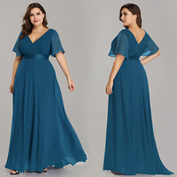 Robe longue en mousseline de soie à double col en V et manches papillon pour femmes, taille plus, robe de soirée élégante et sexy en couleur unie simple