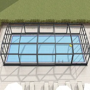 拜拉电动钢化玻璃铝伸缩式折叠式游泳池围墙盖户外