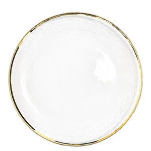 Assiette de présentation en verre de luxe de 13 pouces pour mariage assiette transparente avec jante or/noir/argent verrerie en gros - Product Image 1