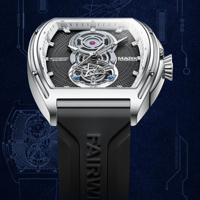 Mark Fairwhale Automatische Mechanische Uhr Metall-Tonneau-Gehäuse Gummiarmband Skelett-Zifferblatt Wasserdicht Leuchtend Aerospace FW-6029