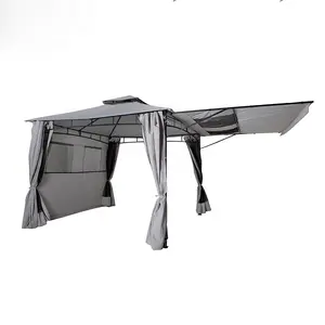 3*3米大型钢制双屋顶花园凉亭，带侧壁和蚊帐