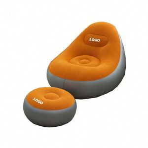 Inflatable Lounger <b>Sofa</b> with Foot Pump Portable Flocked Blow up Chair for <b>Camping</b> & Travel - Product Image 1