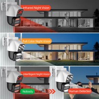 Camhi Mini caméra WiFi 4G 4MP à double objectif 2 pouces, intérieur/extérieur, étanche IP66, PTZ, CMOS, carte SD 128 Go, suivi automatique des personnes, bidirectionnelle
