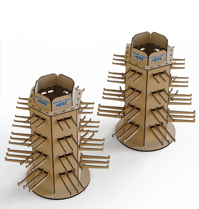 Apache Customized Modern Wooden Rotating Coaster 4-Sided Floor Display Stand with Hooks for Store/Shop Storage Easy Assembly — view 3