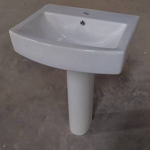 Lavabo de Pedestal de Cerámica para Baño, 570x450mm, Blanco, con un Solo Orificio, Lavabo para Mueble de Baño - Product Image 1