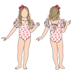 Costume da bagno Little Glow Kid personalizzato estivo da spiaggia per bambine, con spalline incrociate sul retro, maniche a rosa, ad asciugatura rapida - Product Image 4