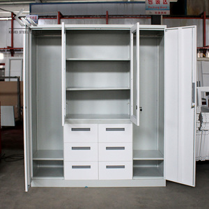 Armoire de chambre à coucher au design simple avec impression, armoire de rangement pour vêtements, placard en métal à 4 portes battantes, armoire en acier avec miroir - Product Image 3
