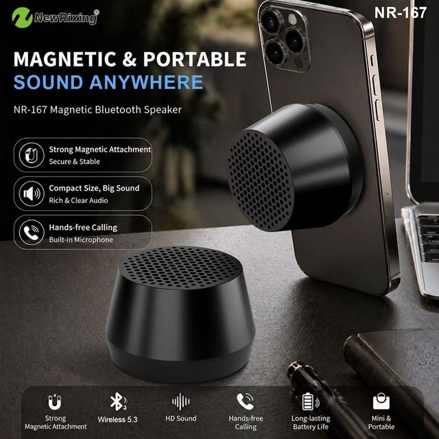 NewRixing NR-167 Magnetic Bluetooth 5.3 Speaker Mini Portable TWS Stereo Sound Speaker