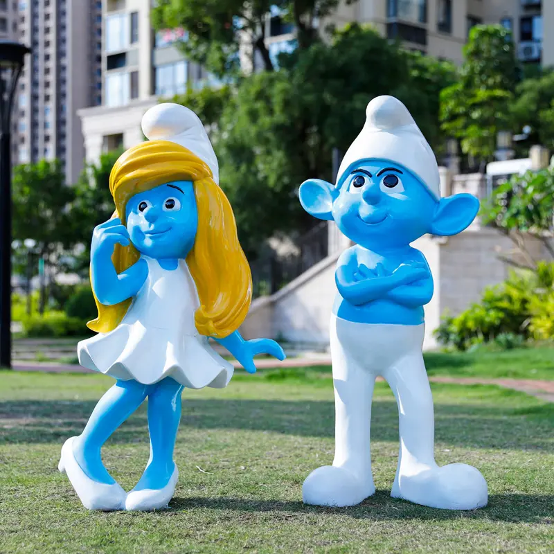 Factory Custom Life Size Smart Smurf Statue Fiberglass Smurf Sculpture Movie Theater Decoration For Sale