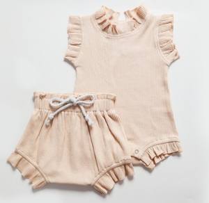 Conjunto de Ropa de Algodón Acanalado para Bebé Recién Nacido, 2 Piezas, Romper con Volantes y Pantalones Cortos para Niños - Product Image 5