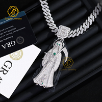 18K Plaqué Or 925 Argent Numéro Sainte Mort Muerte Statue Pass Diamant Testeur Père Noël Pendentif pour Hommes Moissanite Pendentifs Charmes